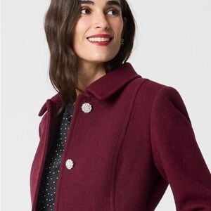 J. Crew Lady day coat in Burgundy with jewel buttons size 4, NWT.